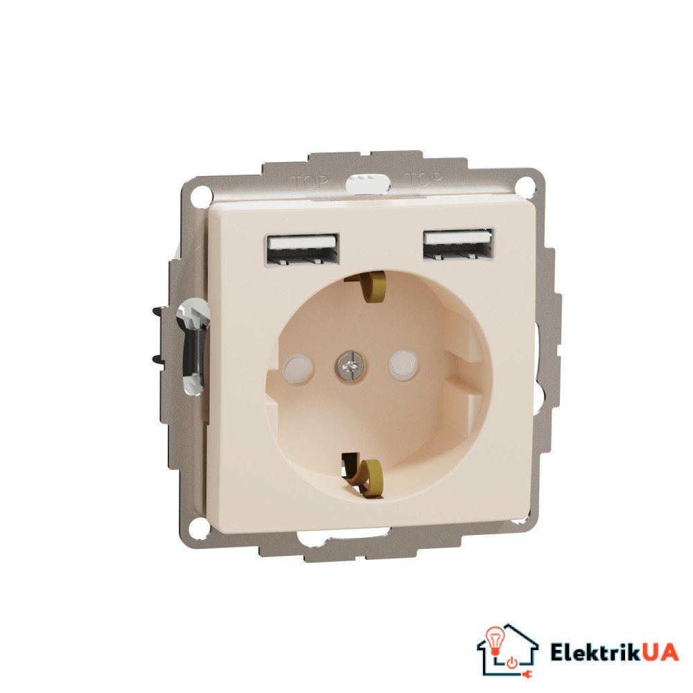 Розетка с заземлением и защитными шторками + 2хUSB Schneider Electric Sedna Design Бежевый SDD112052